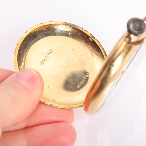 1048 - LONGINES - an early 20th century 18ct gold open-face keyless pocket watch, circa 1920, white enamel ... 