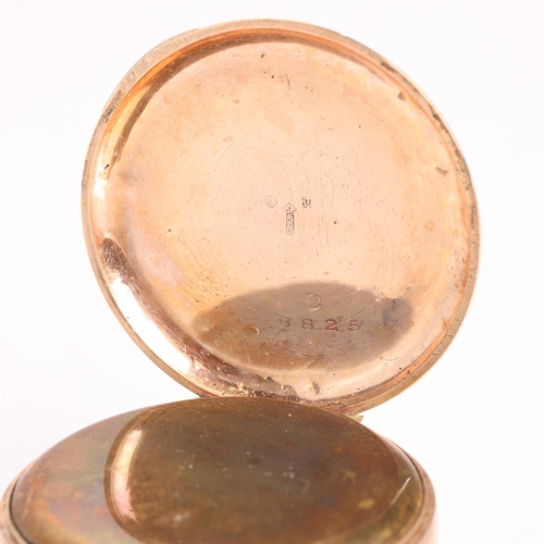 1051 - An early 20th century 9ct rose gold open-face keyless fob watch, gilt chased dial with black Roman n... 
