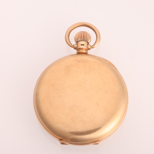 1053 - WALTHAM - an early 20th century 9ct rose gold open-face keyless pocket watch, white enamel dial with... 