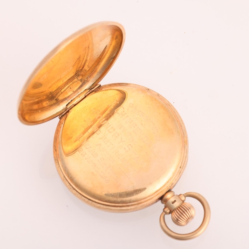 1053 - WALTHAM - an early 20th century 9ct rose gold open-face keyless pocket watch, white enamel dial with... 