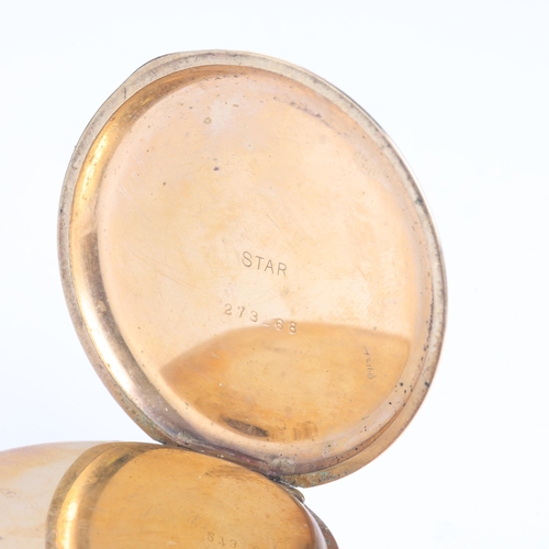 1057 - WALTHAM - an early 20th century gold plated full hunter keyless pocket watch, white enamel dial with... 