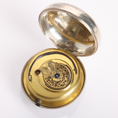 1059 - An early 19th century silver pair-cased open-face key-wind verge moonphase pocket watch, by J Thomps... 