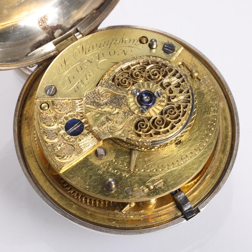 1059 - An early 19th century silver pair-cased open-face key-wind verge moonphase pocket watch, by J Thomps... 