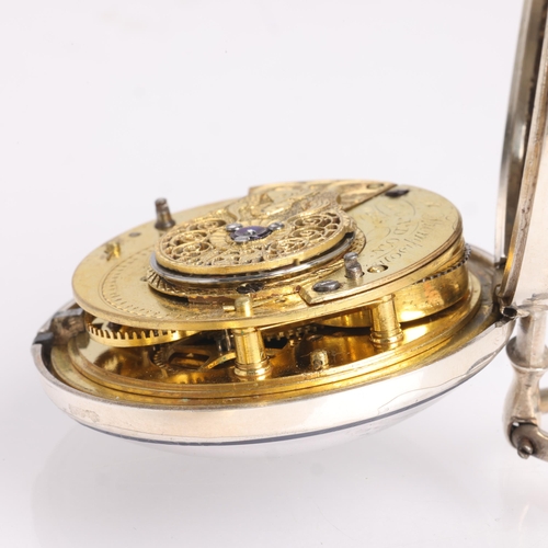 1059 - An early 19th century silver pair-cased open-face key-wind verge moonphase pocket watch, by J Thomps... 
