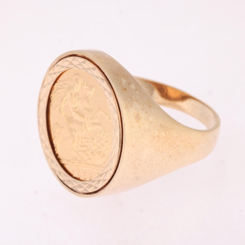 An Elizabeth II 1982 gold half sovereign coin, in 9ct gold ring mount ...