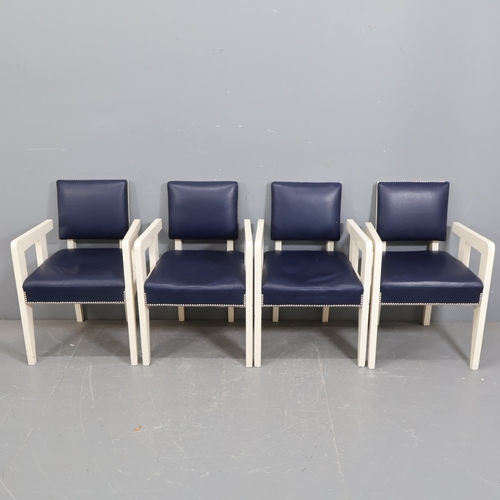André Sornay - A set of four mid-century French Art Deco design armchairs with later painted finish and leather upholstery.