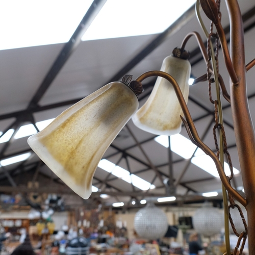 261 - A mid-century Continental design 5-branch hanging electric candelabra, with Murano style mottled gla... 