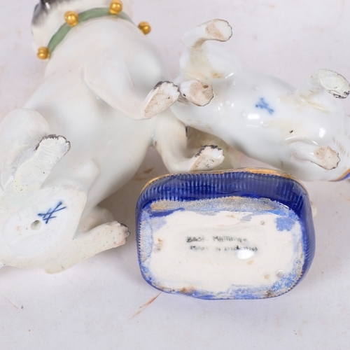 265 - 2 Meissen Pugs and another similar (A/F), each with crossed sword emblem to the underside, tallest 1... 