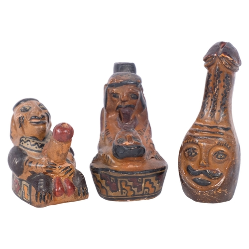 266 - A collection of 3 Antique pottery novelty miniature erotic figures, with hand painted decoration, ta... 