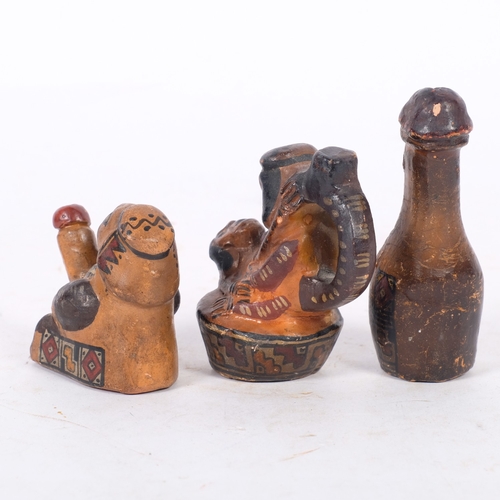 266 - A collection of 3 Antique pottery novelty miniature erotic figures, with hand painted decoration, ta... 