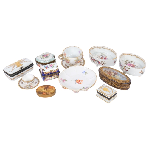 271 - A box containing an interesting collection of Antique and later Meissen style china, including dishe... 