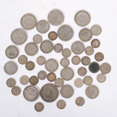 274 - A group of various coins, including most half silver examples, gross weight 186g