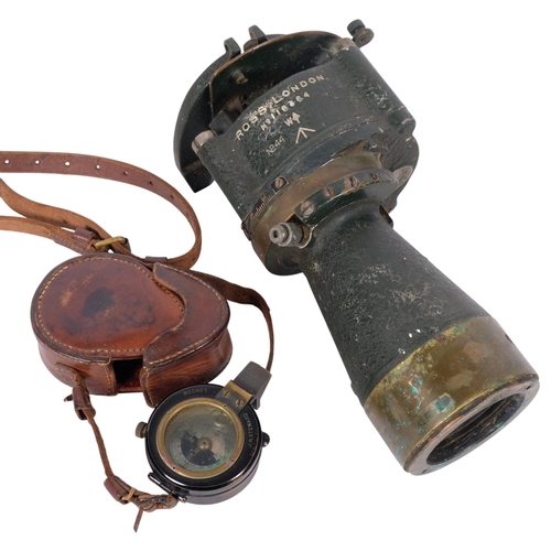 292 - A Second War British anti-aircraft gun telescope, possibly an M90, and J.H. Steward military compass... 