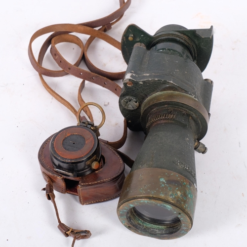 292 - A Second War British anti-aircraft gun telescope, possibly an M90, and J.H. Steward military compass... 