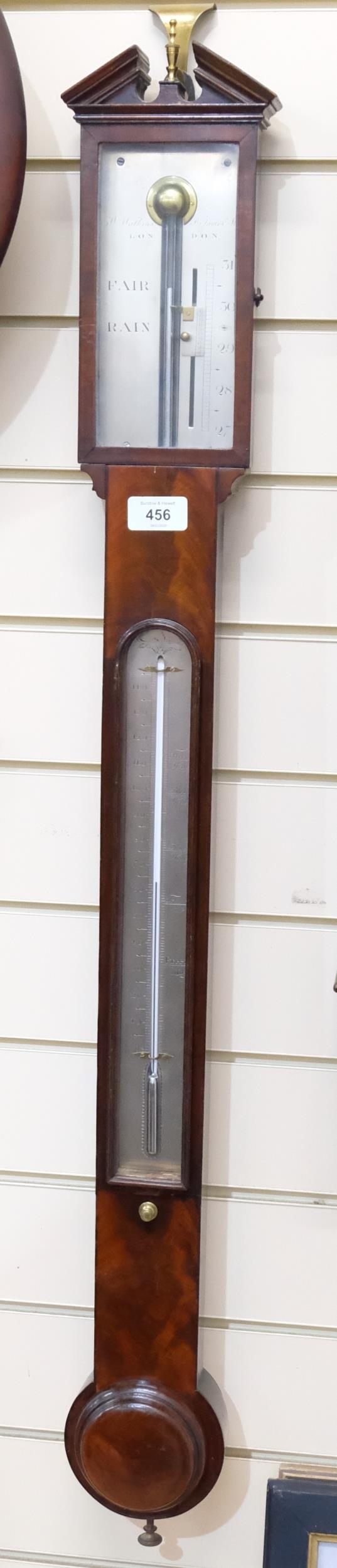A Victorian flame mahogany-cased stick barometer, case W13.5cm, H100cm