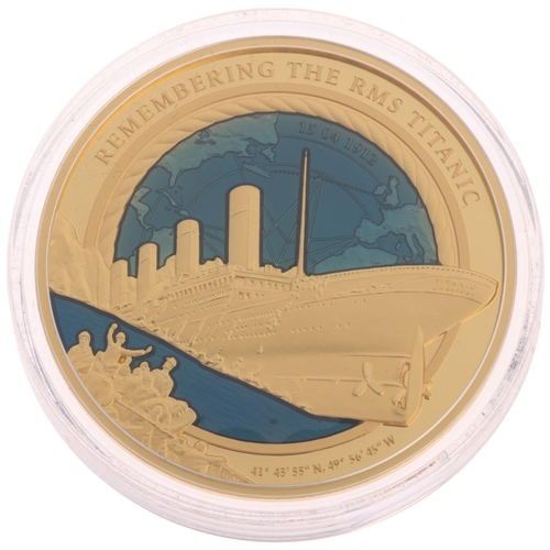 13 - 2021 Remembering The RMS Titanic 35th Anniversary Three Ounce Gold Proof Coin, Solomon Islands, 25 D... 