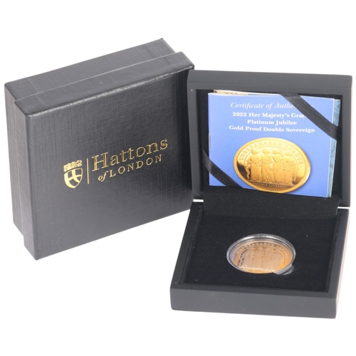 27 - The 2022 Her Majesty’s Graces Platinum Jubilee Gold Proof Double Sovereign Coin, Hattons of London, ... 