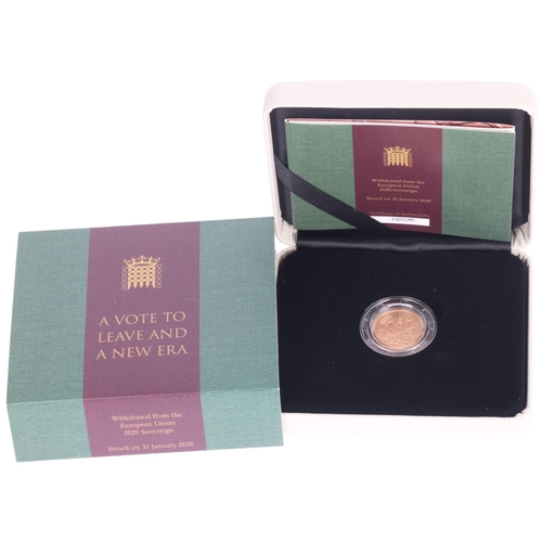 29 - Withdrawal from the European Union – 2020 UK Brexit Gold Sovereign Coin, The Royal Mint, 7.98g, 916.... 