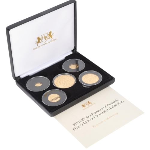 45 - 2020 80th Anniversary of Dunkirk Five Gold Proof Sovereign Collection, Harrington & Byrne, Alderney,... 