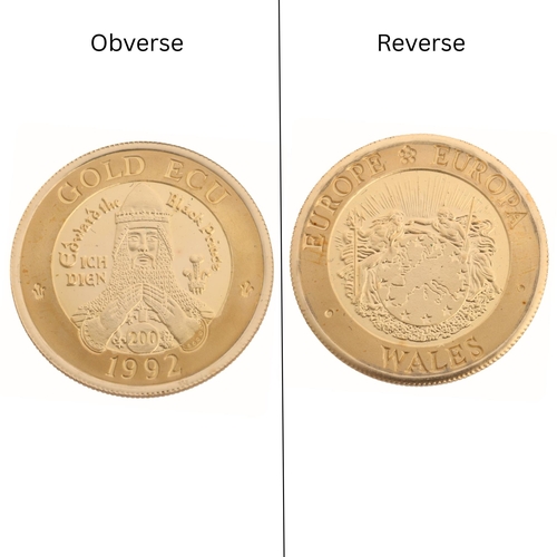 United Kingdom 1992 Welsh ECU Pattern Gold Coin, 18ct Gold, Reverse ...