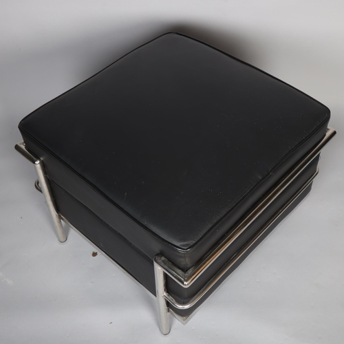 311 - An Le Corbusier style Grand comfort footstool with black faux leather upholstery, height 44cm, frame... 