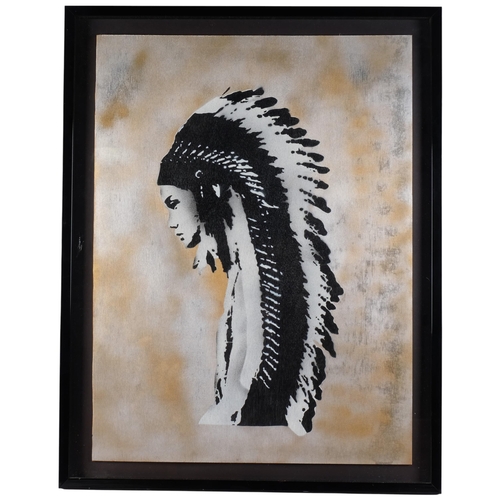 Evolver, Chief Rocka, spray paint mixed media, framed, overall frame ...