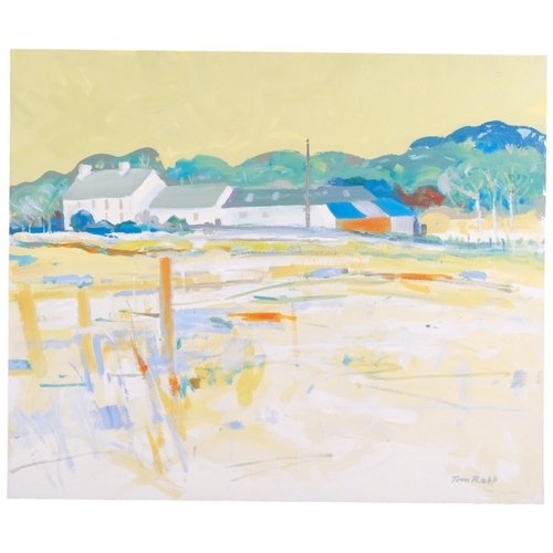 Tom Robb (born 1933), 2 landscapes, oils on board, 50cm x 60cm, unframed