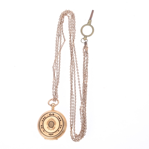 1050 - A mid-19th century French 18ct gold open-face key-wind fob watch, by J Darier, Geneve, retailed by P... 