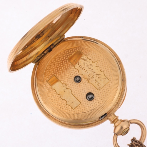 1050 - A mid-19th century French 18ct gold open-face key-wind fob watch, by J Darier, Geneve, retailed by P... 
