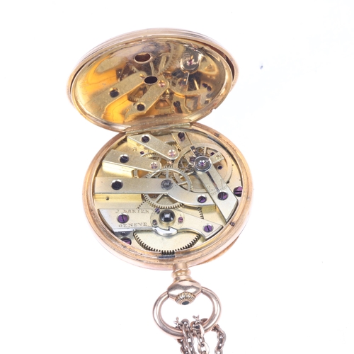 1050 - A mid-19th century French 18ct gold open-face key-wind fob watch, by J Darier, Geneve, retailed by P... 