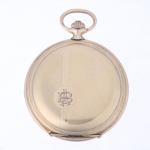 1054 - FAVOR - an Art Deco gold plated full hunter keyless pocket watch, champagne dial with gilt Arabic nu... 