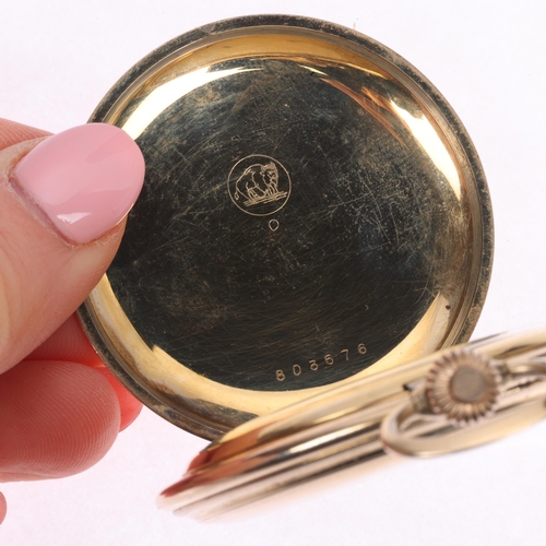 1054 - FAVOR - an Art Deco gold plated full hunter keyless pocket watch, champagne dial with gilt Arabic nu... 