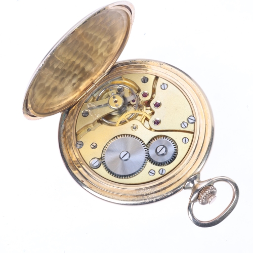 1054 - FAVOR - an Art Deco gold plated full hunter keyless pocket watch, champagne dial with gilt Arabic nu... 