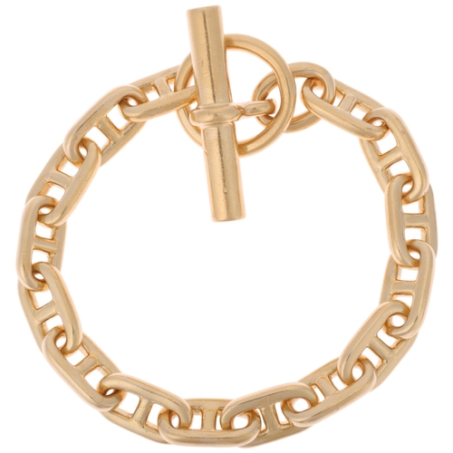 HERMES - a Vintage French 18ct gold Chaine d'Ancre bracelet, circa 1980, solid mariner links and T-bar, signed Hermes Paris, 20cm, 71g