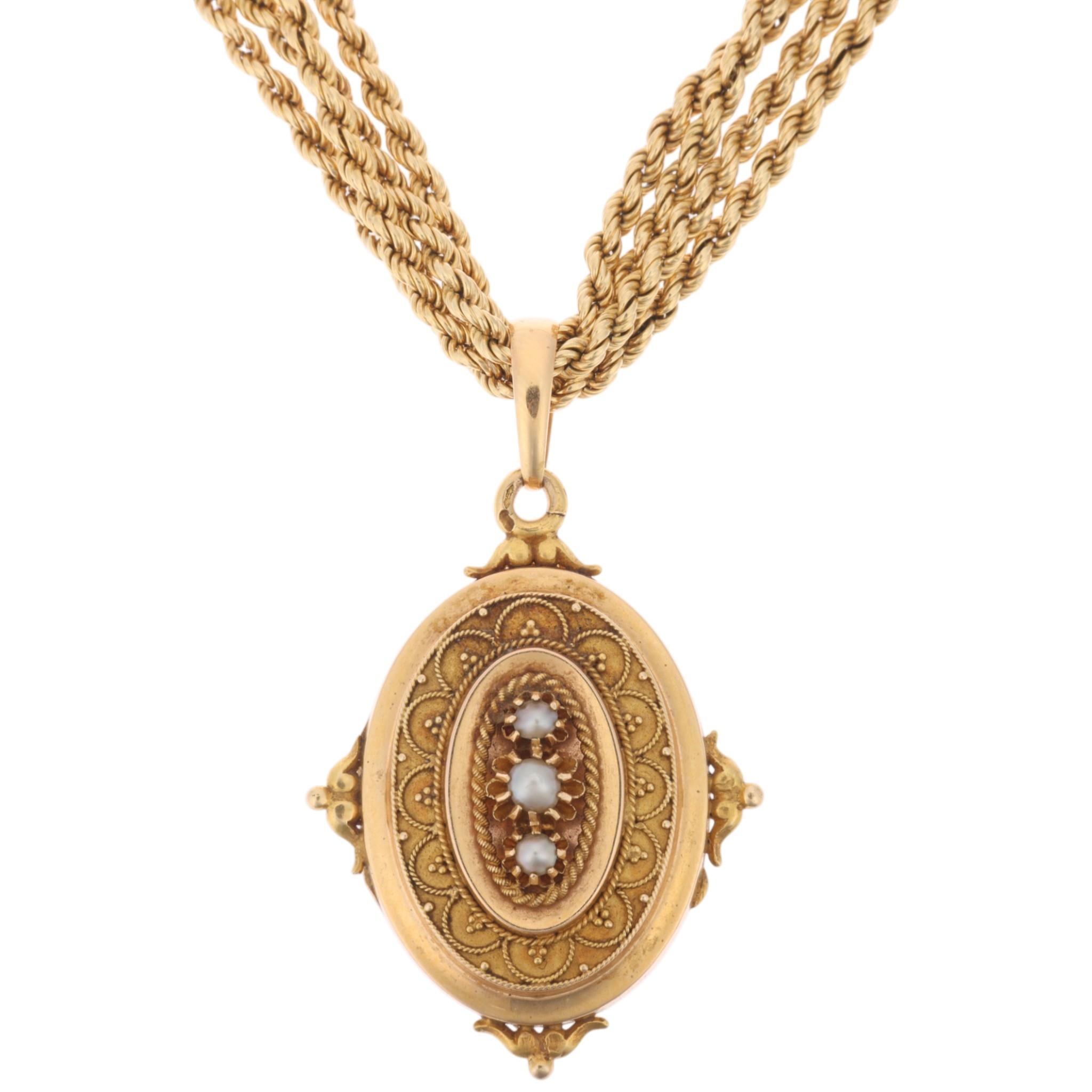An Antique French 18ct gold split pearl locket pendant necklace, circa ...