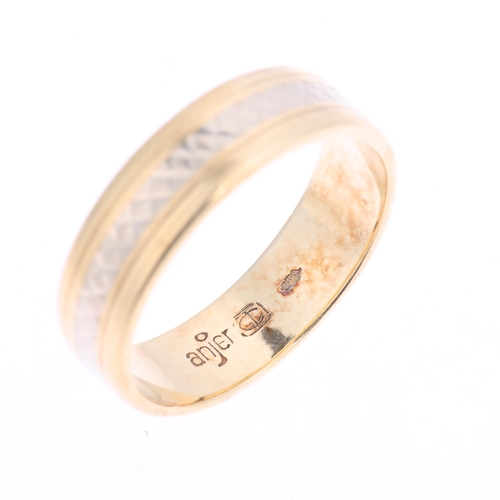 A 14ct two-colour gold wedding band ring, signed Anjer, band width 5 ...
