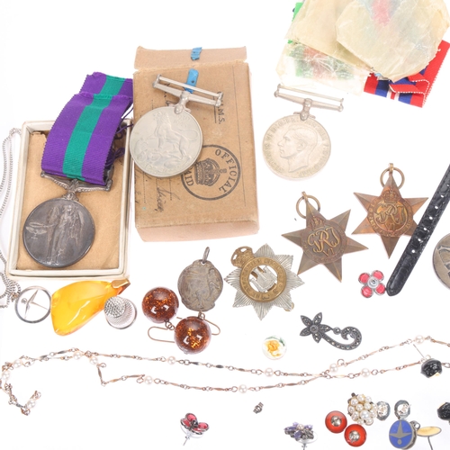 1549 - Various jewellery and collectables, including group of 5 Second World War medals, including George V... 