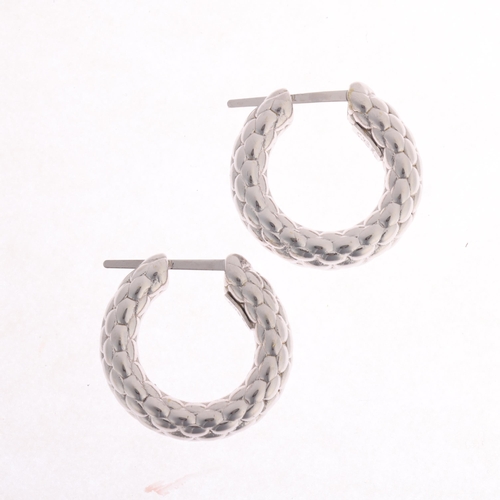 103 - FOPE - a pair of Italian 18ct white gold luci hoop earrings, textured decoration, with lock fittings... 