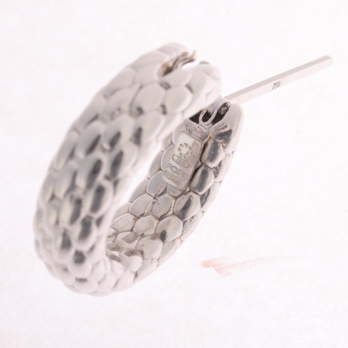 103 - FOPE - a pair of Italian 18ct white gold luci hoop earrings, textured decoration, with lock fittings... 