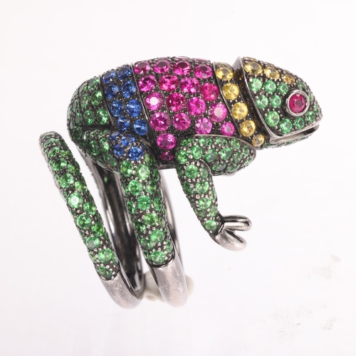 106 - BOUCHERON - a 'Masy, The Chameleon' ring, realistically modelled as a colourful chameleon, the tail ... 