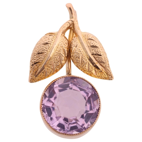 223 - An Antique 9ct rose gold amethyst berry pendant, rub-over set with round-cut amethyst and textured l... 