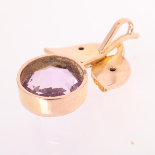223 - An Antique 9ct rose gold amethyst berry pendant, rub-over set with round-cut amethyst and textured l... 