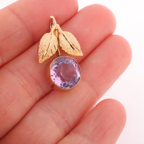 223 - An Antique 9ct rose gold amethyst berry pendant, rub-over set with round-cut amethyst and textured l... 