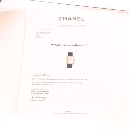 22 - CHANEL - a lady's 18ct beige gold Boy-Friend quartz calendar wristwatch, ref. H4313, purchased April... 