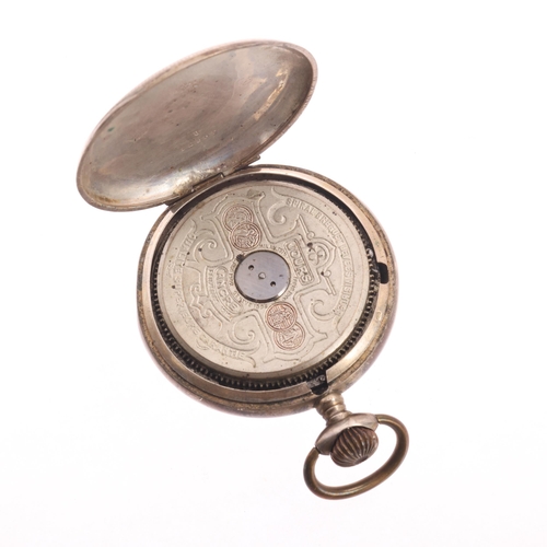 51 - HEBDOMAS - a German 800 silver open-face keyless pocket watch, white enamel semi-skeleton dial with ... 