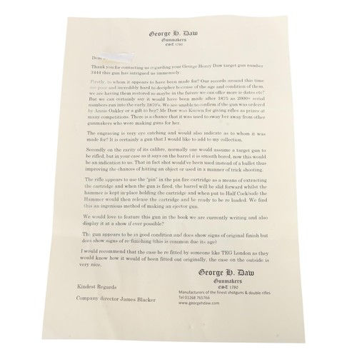 79 - Annie Oakley’s “Rifle Queen” Presentation Engraved Daw’s 408 Pin-Fire Smooth Bore Target Gun - 

Cra... 