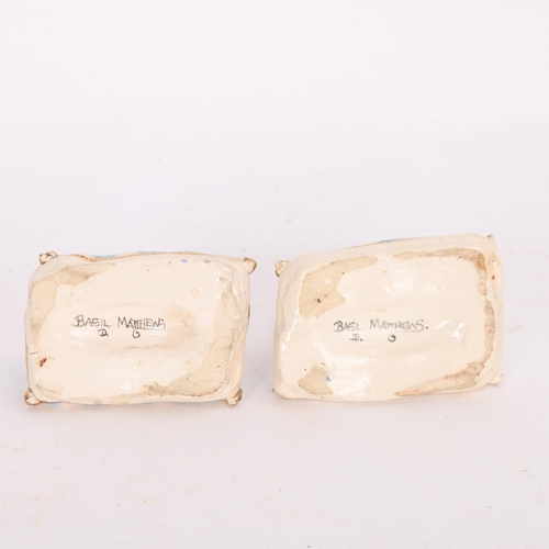 139 - Basil Matthews, pair of ceramic Pekingese dogs on cushions, height 4.5cm