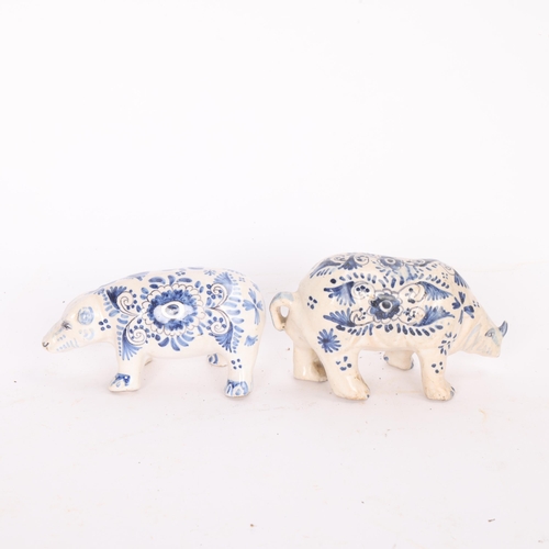 146 - A pair of 19th century French Desvres faience animals, length 10cm