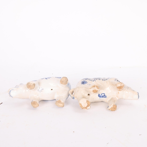 146 - A pair of 19th century French Desvres faience animals, length 10cm