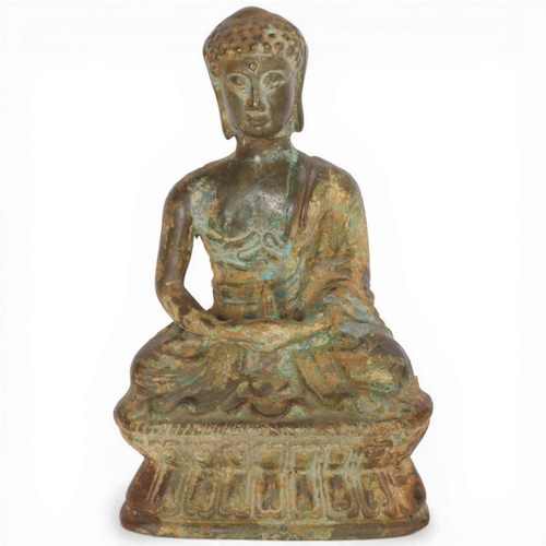 202 - A South East Asian verdigris bronze seated Buddha, height 29cm